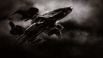 Landing war spaceship on alien planet. © likozor
