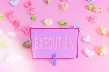 Writing note showing Execution. Business concept for it executes or imposes a program order or...