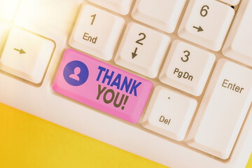 Conceptual hand writing showing Thank You. Concept meaning polite expression to acknowledge a gift,...