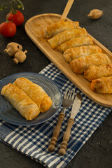 The traditional Turkish Borek on the plate for service.