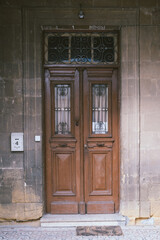 old wooden door in a stone wall