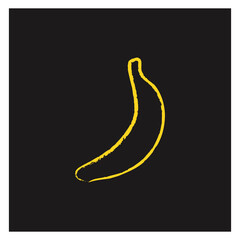 Hand drawn banana icon vector illustration on black background. Chalk effect