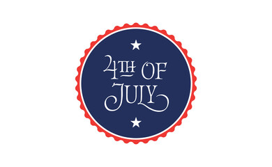 4th of July badge with lettering text. Hand drawn calligraphy design for Independence Day celebration. United States of America national holiday.