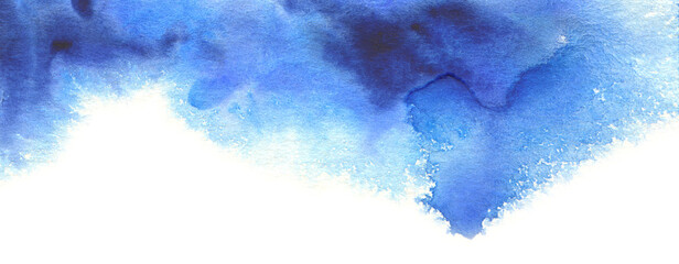 Abstract watercolor and acrylic blot painting. Blue Color design element. Texture paper. Isolated on white background.
