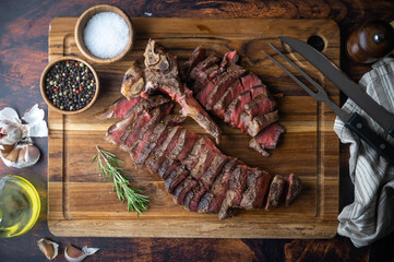 thick cut t-bone steak with serving cut style