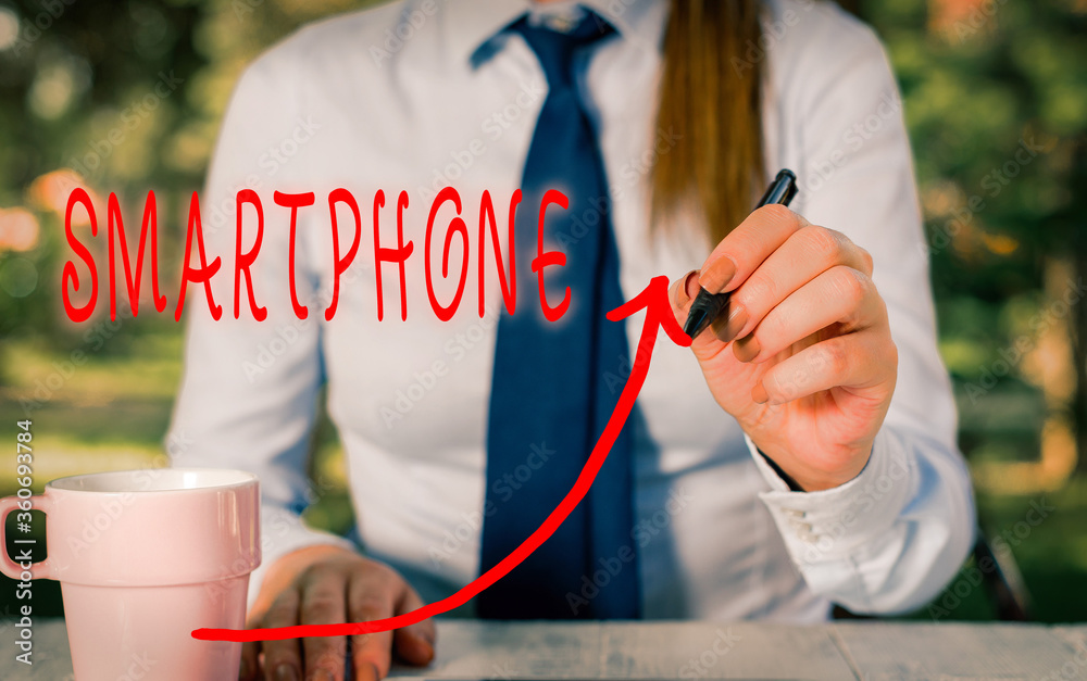 Poster text sign showing smartphone. business photo text a mobile phone that performs many of the computer 