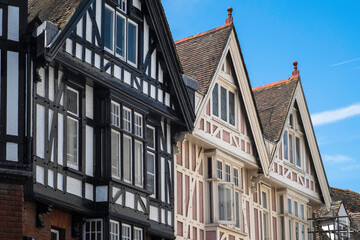 Fototapeta na wymiar The frontage of Tudor half-timbered houses in Canterbury, Kent, UK