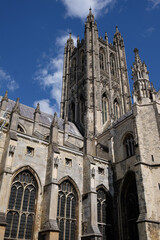 Canterbury Cathedral in early spring with blue sky and clouds