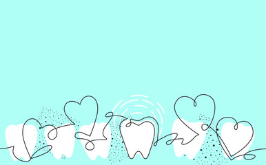  Creative Vector Seamless Pattern with Teeth and Hearts. Continuous Drawing Style. Vector illustration. Can be used as Background for Design Works.