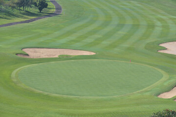 Green Golf course landscape with sand bankers