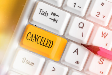 Conceptual hand writing showing Canceled. Concept meaning to decide not to conduct or perform...