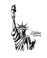Statue of liberty from United States of america, black and white design isolated on white background, vector illustration © Sarunyu_foto