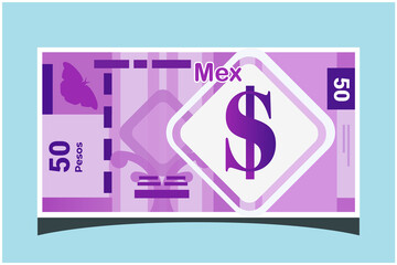 50 Mexican Peso Banknotes Paper Money Vector Icon Logo Illustration and Design. Mexico Business, Payment and Finance Element. EPS 10 Vector illustration. Can be Used for Web, Mobile and Print.