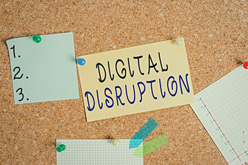 Word writing text Digital Disruption. Business photo showcasing occur when technologies affect...
