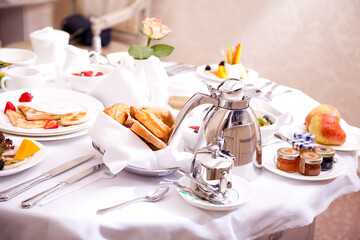 Luxurious Room Service. Breakfast in luxury hotel