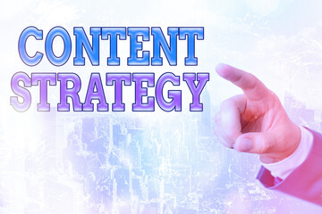 Writing note showing Content Strategy. Business concept for important Marketing approach...