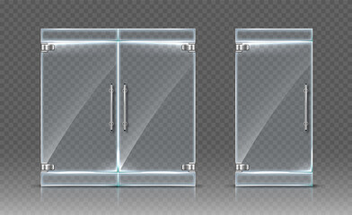 Glass doors isolated on transparent background. Vector realistic illustration