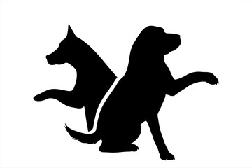 Vector silhouette of couple of dogs. Symbol of pet.