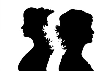 Vector silhouette of couple. Symbol of adult woman.