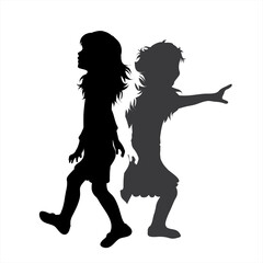 Vector silhouette of couple of girls. Symbol of children.