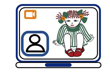 on a screen of electric device online learning child looking at confidence host