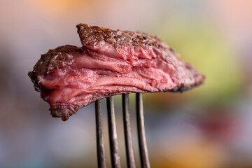 slice of steak on a fork