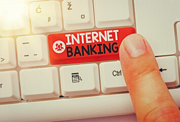 Text sign showing Internet Banking. Business photo showcasing a method of investment which is conducted electronically