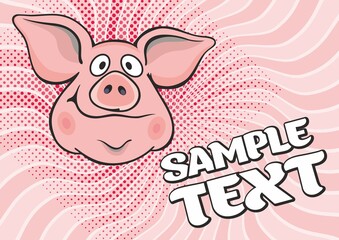 Pork head, Farm animal, butcher shop graphics. Design element for label, emblem,  poster. Vector illustration.
