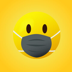 Emoticon with mouth mask - yellow face with eyes wearing a white surgical mask