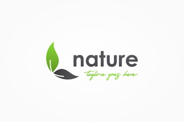 Natural Ecology Logo. Black Green Leaf Symbol isolated on White Background. Usable for Business, Healthcare and Nature Logos. Flat Vector Logo Design Template Element.
