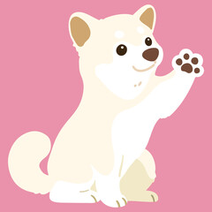 Flat colored white Shiba Inu waving hand sitting