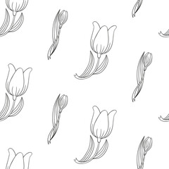 Fantasy folk flowers hand drawn. Botanical illustration in doodle style. Outline vector pattern.