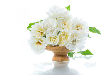 bouquet of beautiful summer white roses on white background