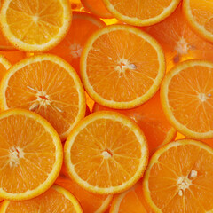 fresh orange slices background. top view