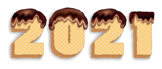 New year figures from waffle cakes. Vector drawing