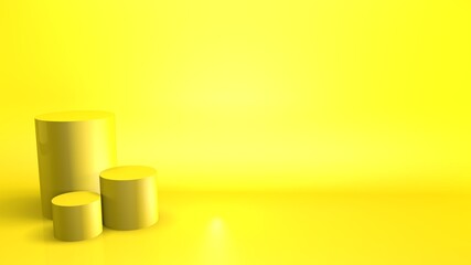 3D minimalist background for a design with geometric shapes. in yellow colors. 3D rendering