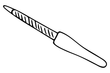 Feminine accessories for fingernails design. Sketch. Vector illustration. Outline on an isolated white background. Nailfile. Doodle style. Tool from manicure set. Polishing nails. Hand care. 