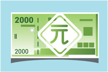 2000 New Taiwan Dollar TWD Banknotes Paper Money Vector Icon Logo Illustration and Design. Taiwan Business, Payment and Finance Element.EPS 10 Vector illustration. Can be Used for Web, Mobile, Print.