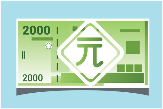 2000 New Taiwan Dollar TWD Banknotes Paper Money Vector Icon Logo Illustration and Design. Taiwan Business, Payment and Finance Element.EPS 10 Vector illustration. Can be Used for Web, Mobile, Print.