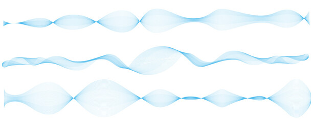 set of 3 abstract blue wave lines on white background