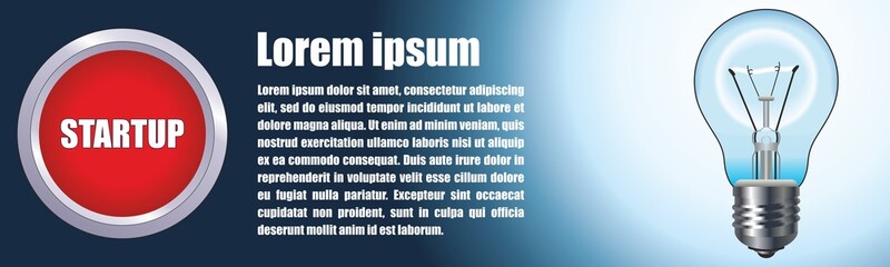 Realistic lamp with a bright light on an dark-blue background. Vector illustration.
Start-up - Business and Innovation Concept, Creative start concept. 
