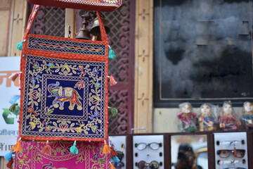 handicrafts of jaisalmer,Rajasthan hanging on the roadside shops
