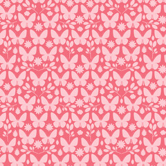 Tropical seamless pattern with butterflies, exotic flowers and a summer fruits