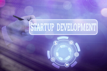 Text sign showing Startup Development. Business photo text developing idea which signifying birth...