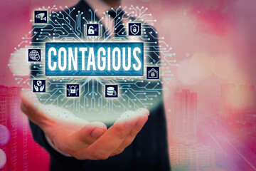 Conceptual hand writing showing Contagious. Concept meaning transmissible by direct or indirect contact with infected an individual System administrator control, gear configuration settings
