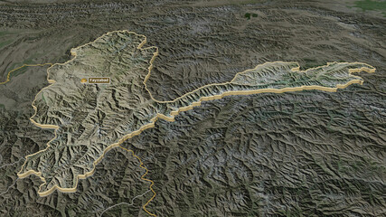 Badakhshan, Afghanistan - extruded with capital. Satellite