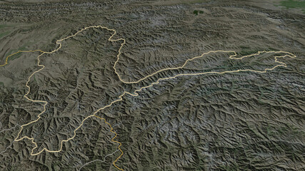 Badakhshan, Afghanistan - outlined. Satellite