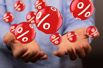 Hand Holding Red Percentage Sign 3d