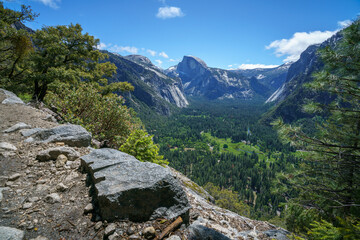hiking the upper yosemite falls trail in yosemite national park in california, usa