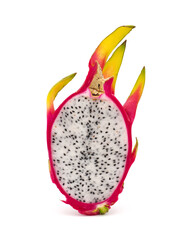 Halved dragon fruit isolated on white background